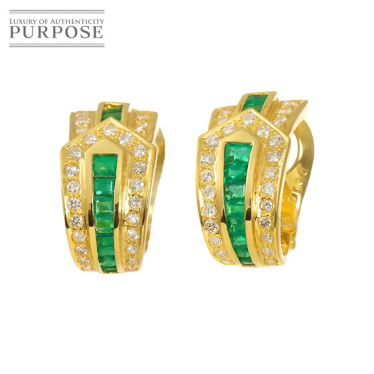 エメラルド 1.26ct/1.26ct ダイヤ 0.90ct/0.90ct K18 YG イヤリング イエローゴールド 750 Emerald Earrings Clip-on 90329750