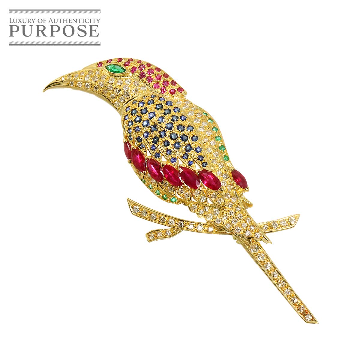 マルチストーン 5.35ct ダイヤ 1.62ct K18 YG ブローチ イエローゴールド 750 Diamond Brooch 90329822
