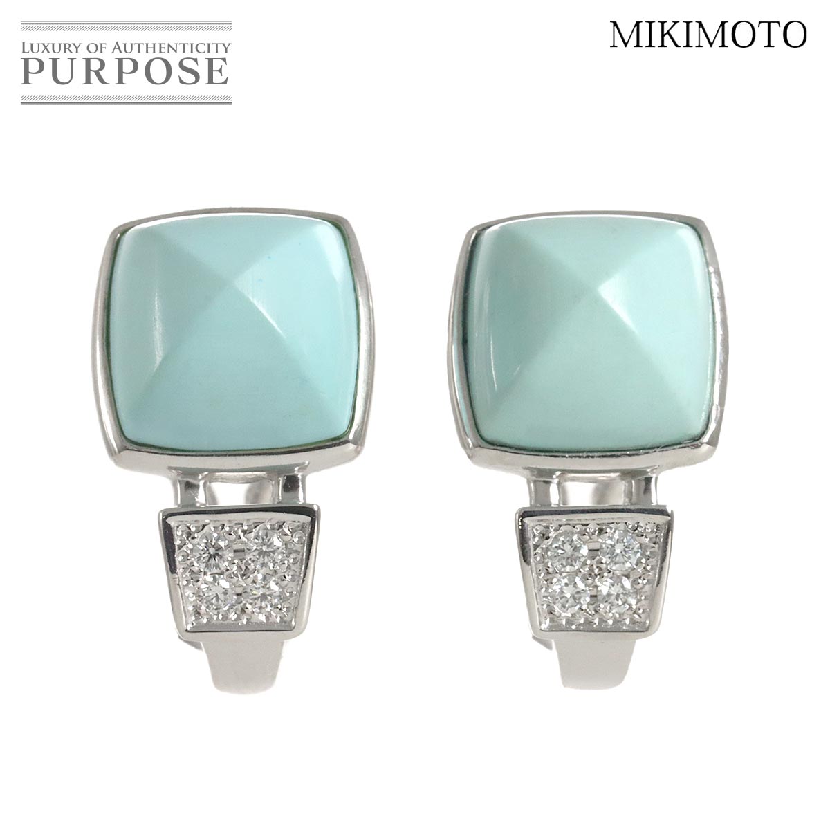 MIKIMOTO トルコ石 ダイヤ 0.03ct/0.03ct イヤリング K18 WG ホワイトゴールド 750 Earrings 【ソーティング付き】 ミキモト 90312770
