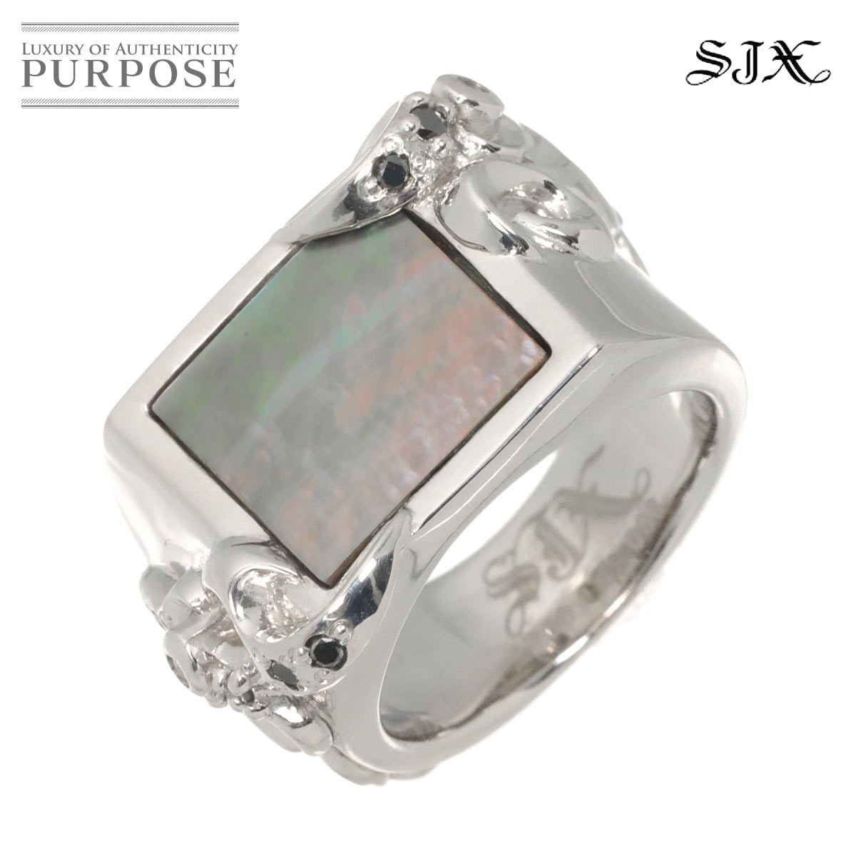 SJX 9.5号 リング シェル ダイヤ 0.08ct/0.02ct K18 WG ホワイトゴールド 750 指輪 Ring エスジェイエックス 90319854