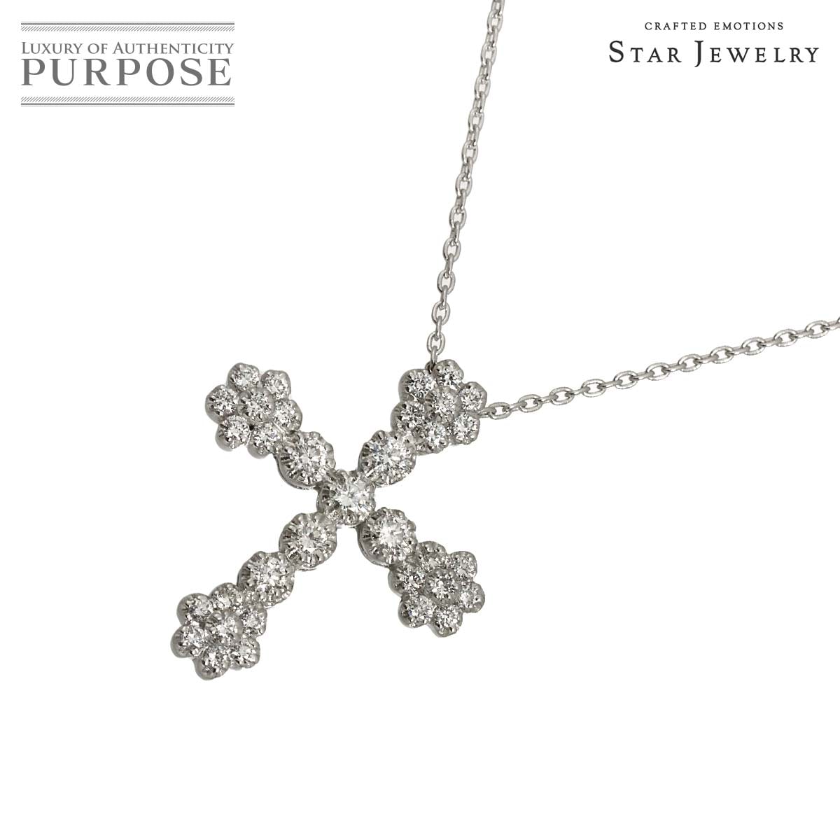 Star Jewelry ダイヤ 0.48ct ネックレス 45.5cm K18 WG ホワイトゴールド 750 クロス Diamond Necklace スタージュエリー 90324187