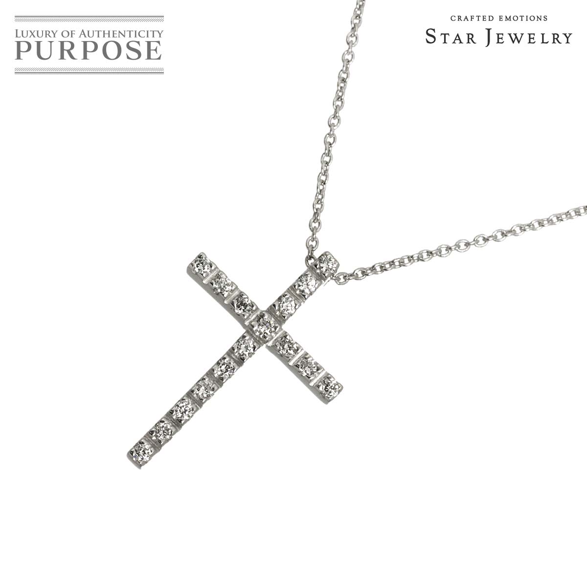 Star Jewelry ダイヤ 0.16ct ネックレス 45cm K18 WG ホワイトゴールド 750 クロス Diamond Necklace スタージュエリー 90324196