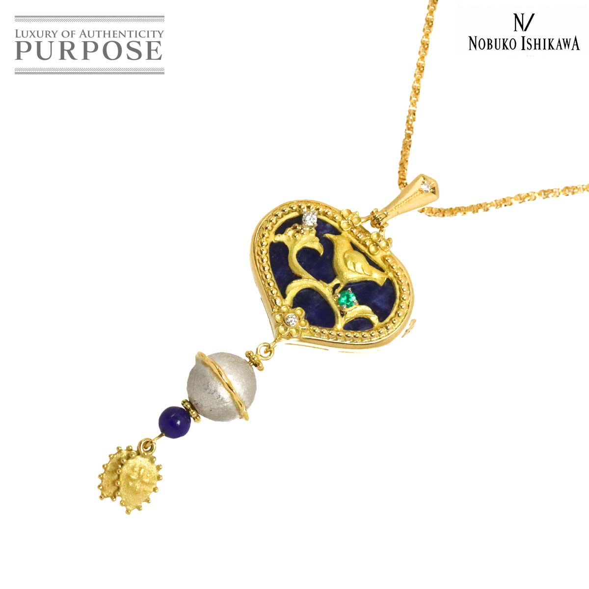 Ishikawa Nobuko マルチストーン ネックレス 65cm K18 YG イエローゴールド 750 Pt プラチナ 作家物 Necklace 石川暢子 90325242