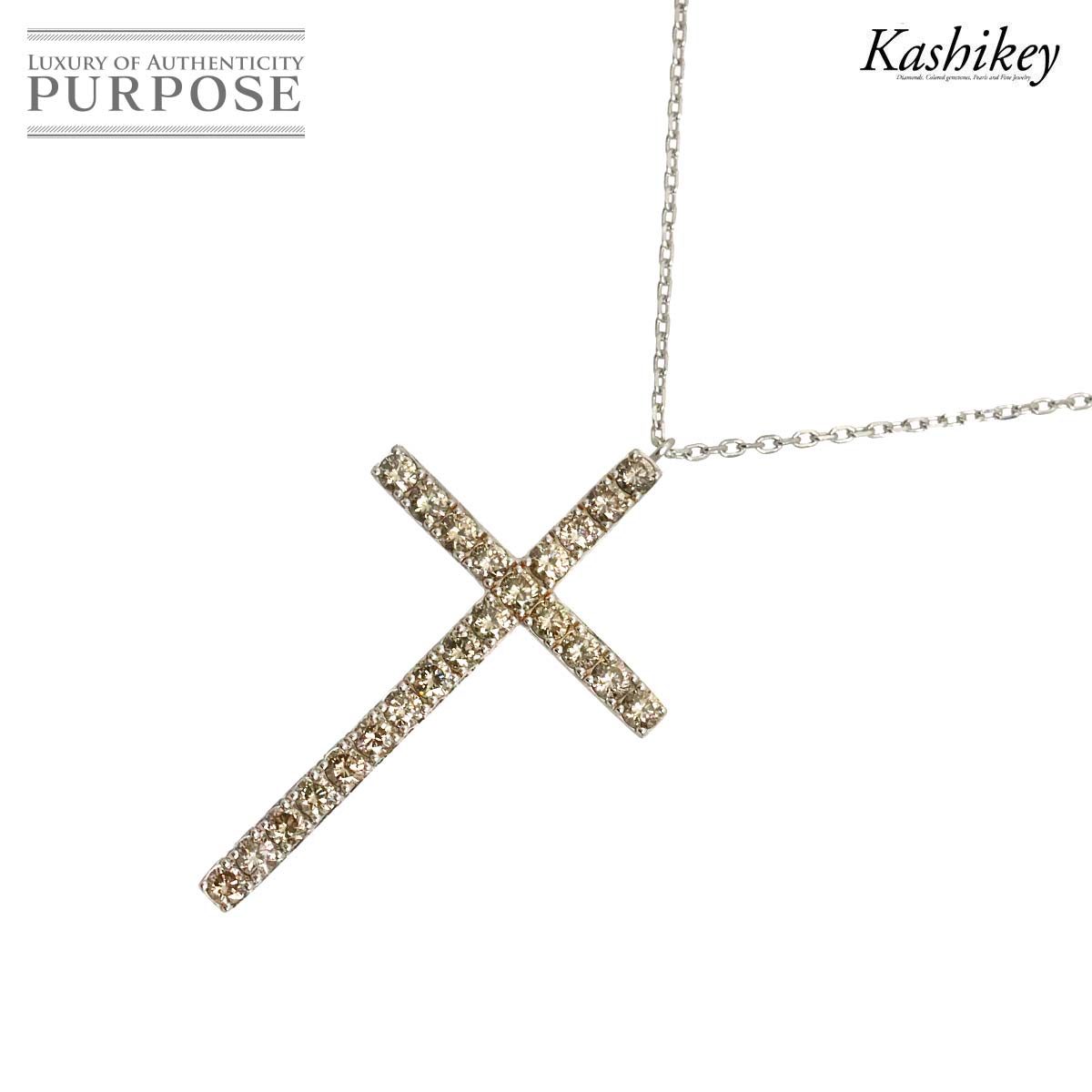 KASHIKEY ブラウンダイヤ 0.65ct ダイヤ 0.16ct ネックレス 60.5cm K18 WG ホワイトゴールド 750 Necklace カシケイ 90325714