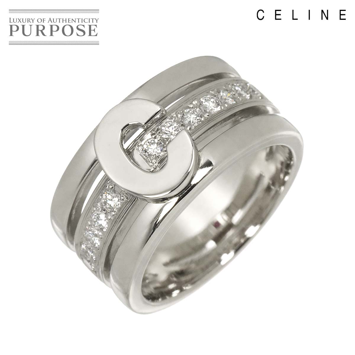 CELINE 13号 リング ダイヤ 0.30ct ルビー 0.01ct Pt プラチナ 指輪 ロゴ Diamond Ring セリーヌ 90325909