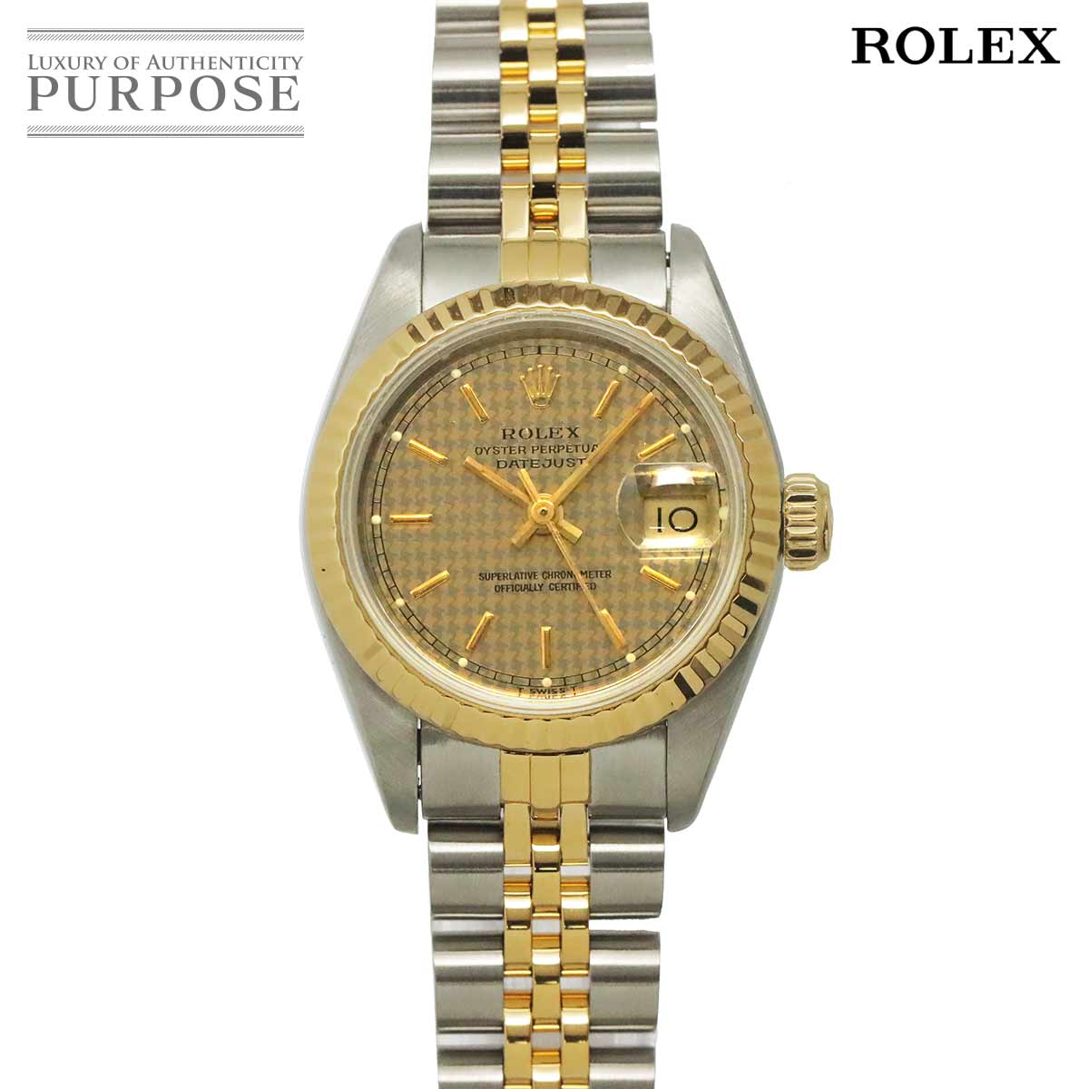 ROLEX デイトジャスト コンビ 69173 E番 ハウンズトゥース レディース 腕時計 シャンパン K18YG イエローゴールド オートマ 自動巻き ウォッチ Datejust ロレックス 90323509