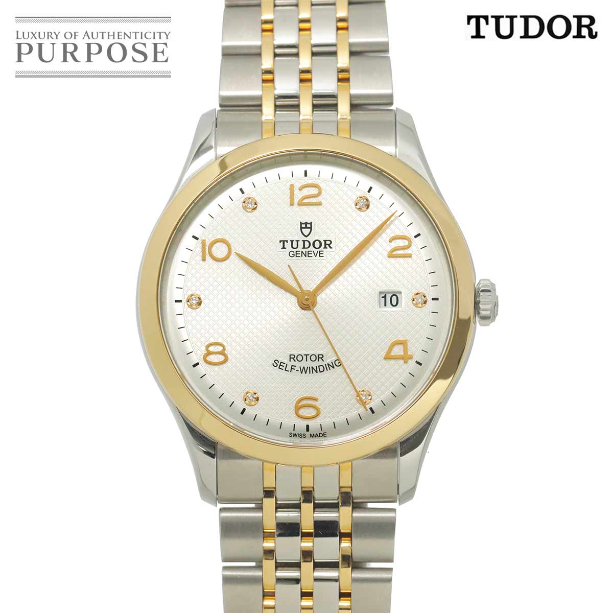 TUDOR 1926 コンビ 91651 メンズ 腕時計 6P ダイヤ デイト シルバー PG ピンクゴールド オートマ 自動巻き ウォッチ チューダー チュードル 90333237