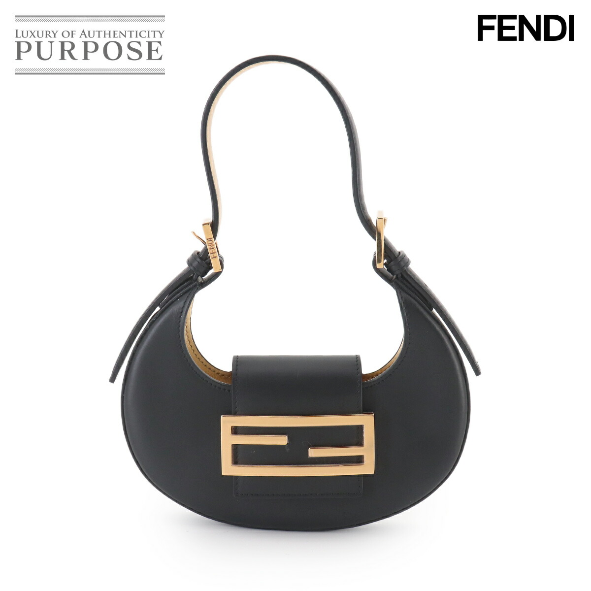 FENDI クッキー ミニ ハンド バッグ レザー ブラック ゴールド 8BS065 ゴールド 金具 Mini Cookie フェンディ 90329247