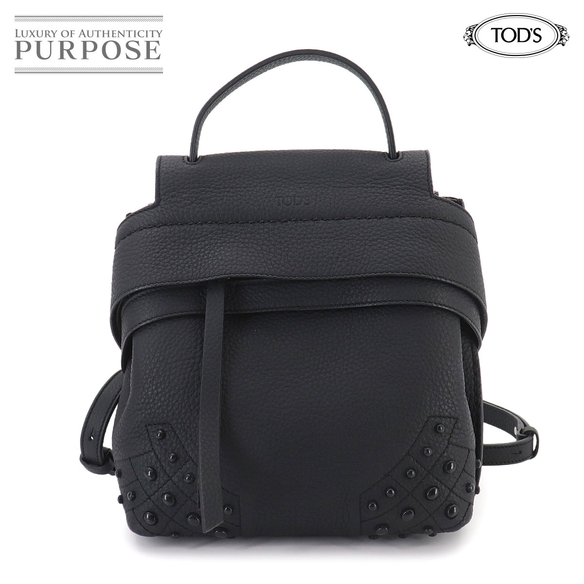 TOD'S 3way ウェーブ 3way バックパック ハンド ショルダー バッグ リュックサック レザー ブラック シルバー 金具 Wave Backpackg トッズ 90329417