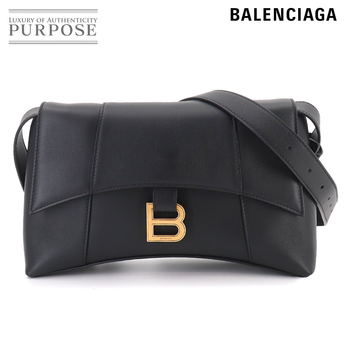 BALENCIAGA ダウンタイム XS ショルダー バッグ レザー ブラック 671355 アワーグラス Downtown XS Bag バレンシアガ 90331271