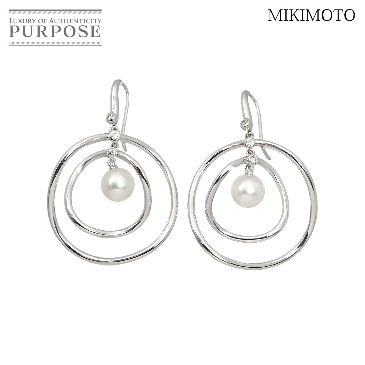 MIKIMOTO アコヤ真珠 7.7mm ダイヤ ピアス K18 WG ホワイトゴールド 750 パール Akoya Pearl Earrings Pierced ミキモト 90313794