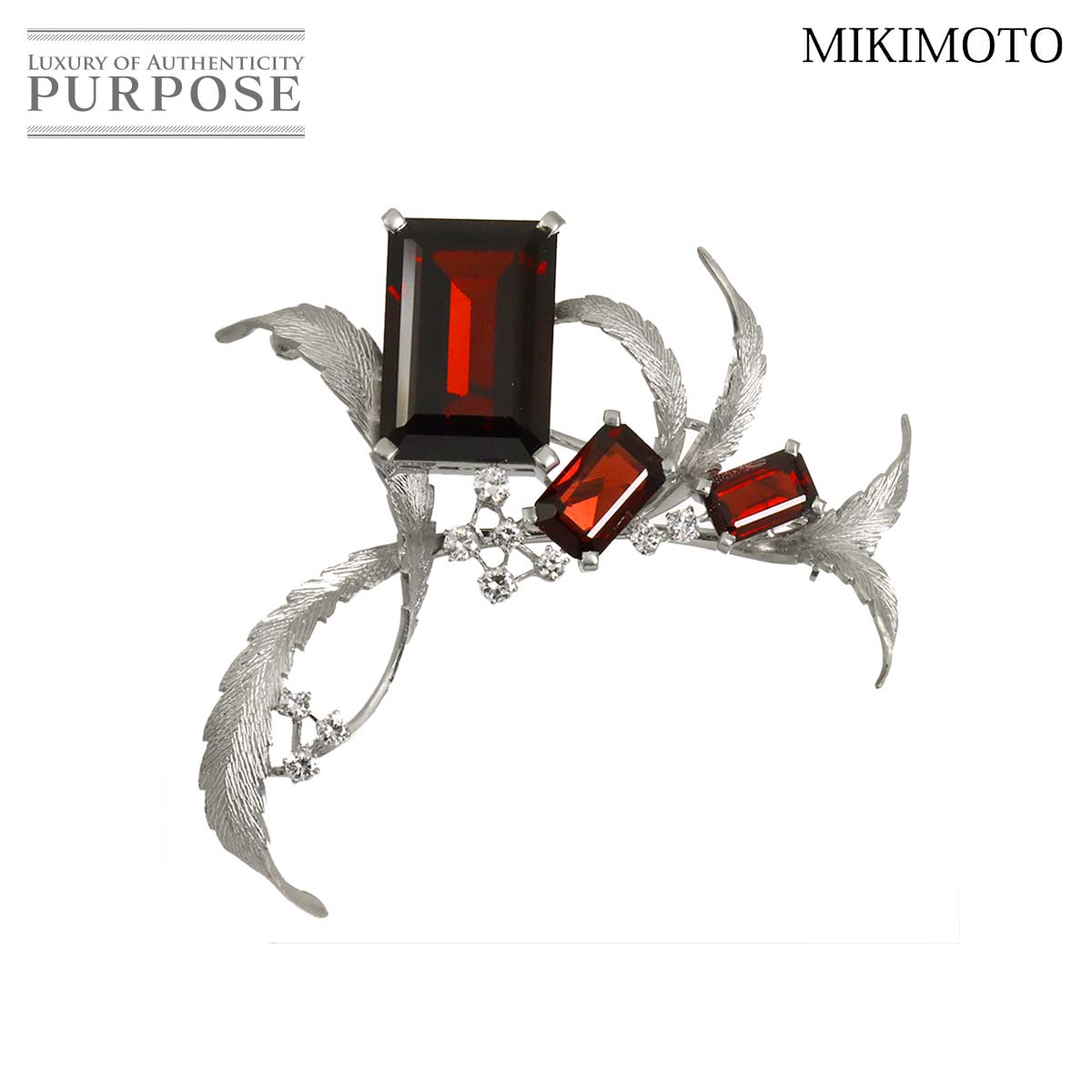 MIKIMOTO ガーネット ダイヤ ブローチ K14 WG ホワイトゴールド 585 Garnet Brooch ミキモト 90324325