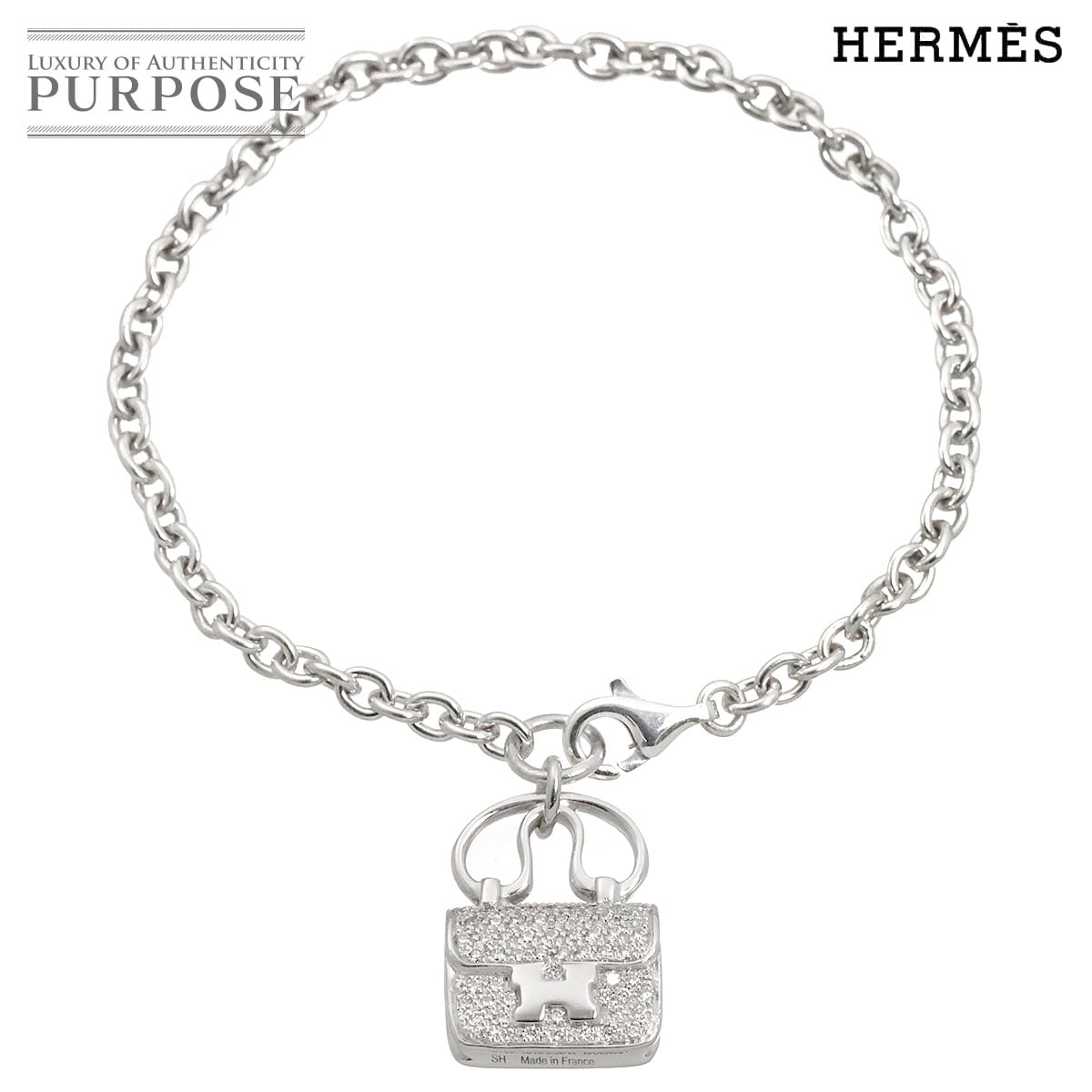HERMES アミュレット ダイヤ 0.58ct ブレスレット 14.5cm K18 WG ホワイトゴールド 750 Diamond Bracelet エルメス 90324389