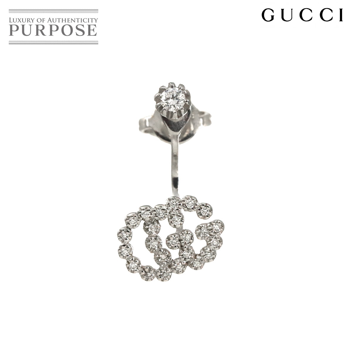 GUCCI GGランニング ダイヤ ピアス K18 WG ホワイトゴールド 750 片方のみ 片耳 Earring Pierced グッチ 90324491