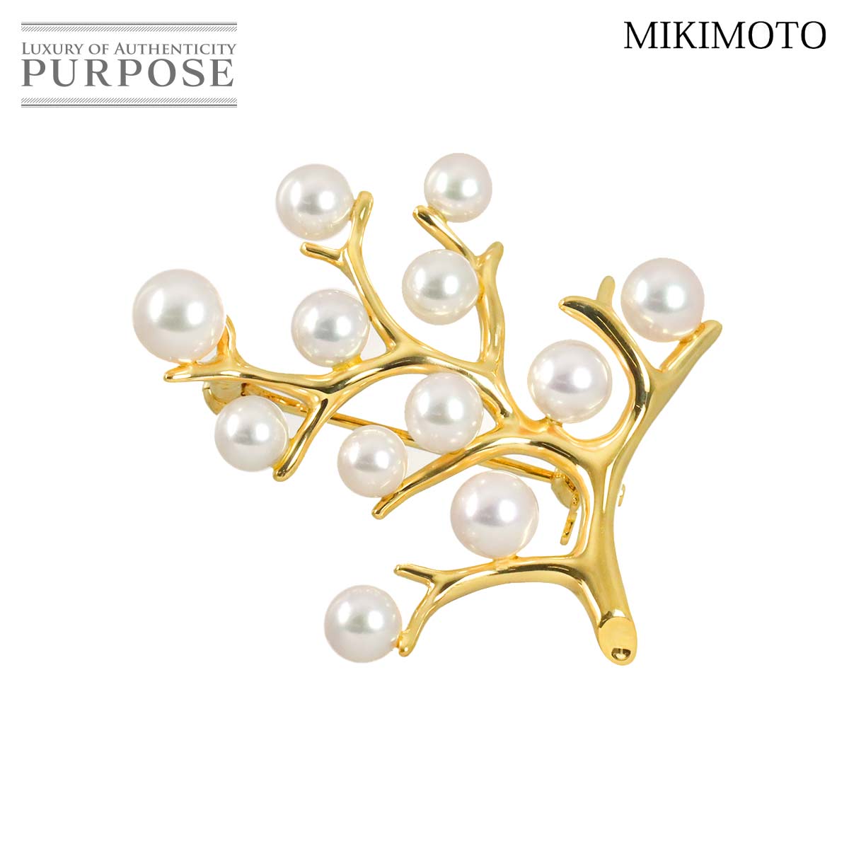 MIKIMOTO アコヤ真珠 5.1-3.9mm ブローチ K18 YG イエローゴールド 750 パール Brooch ミキモト 90325728