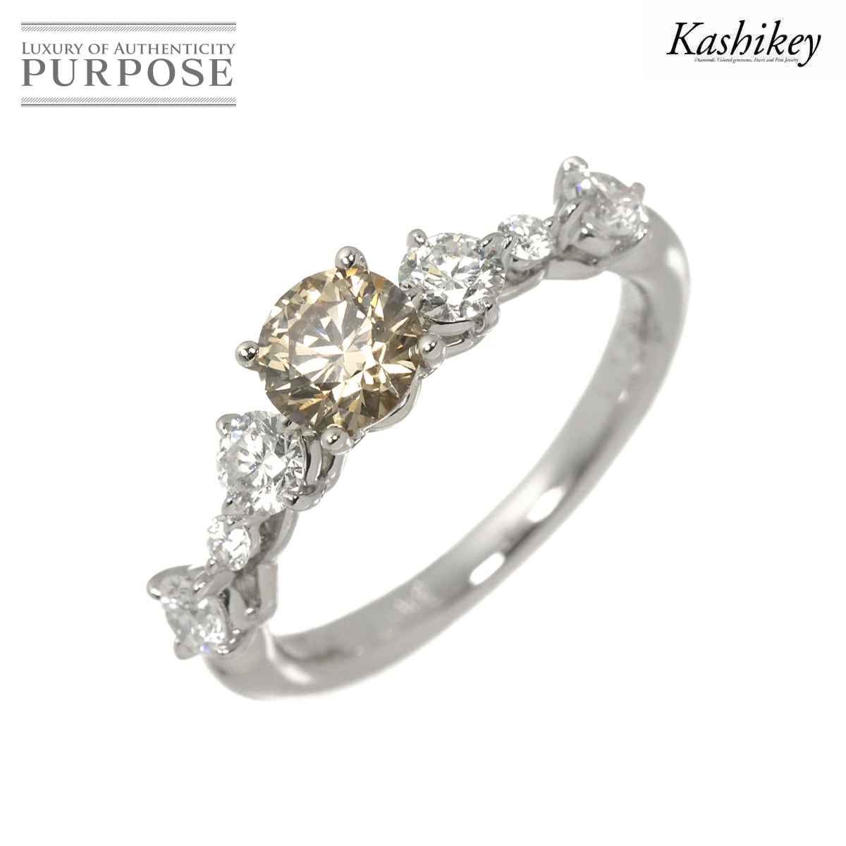 KASHIKEY 10.5号 リング ブラウンダイヤ 0.586ct ダイヤ 0.55ct Pt プラチナ 指輪 Diamond Ring カシケイ 90325904