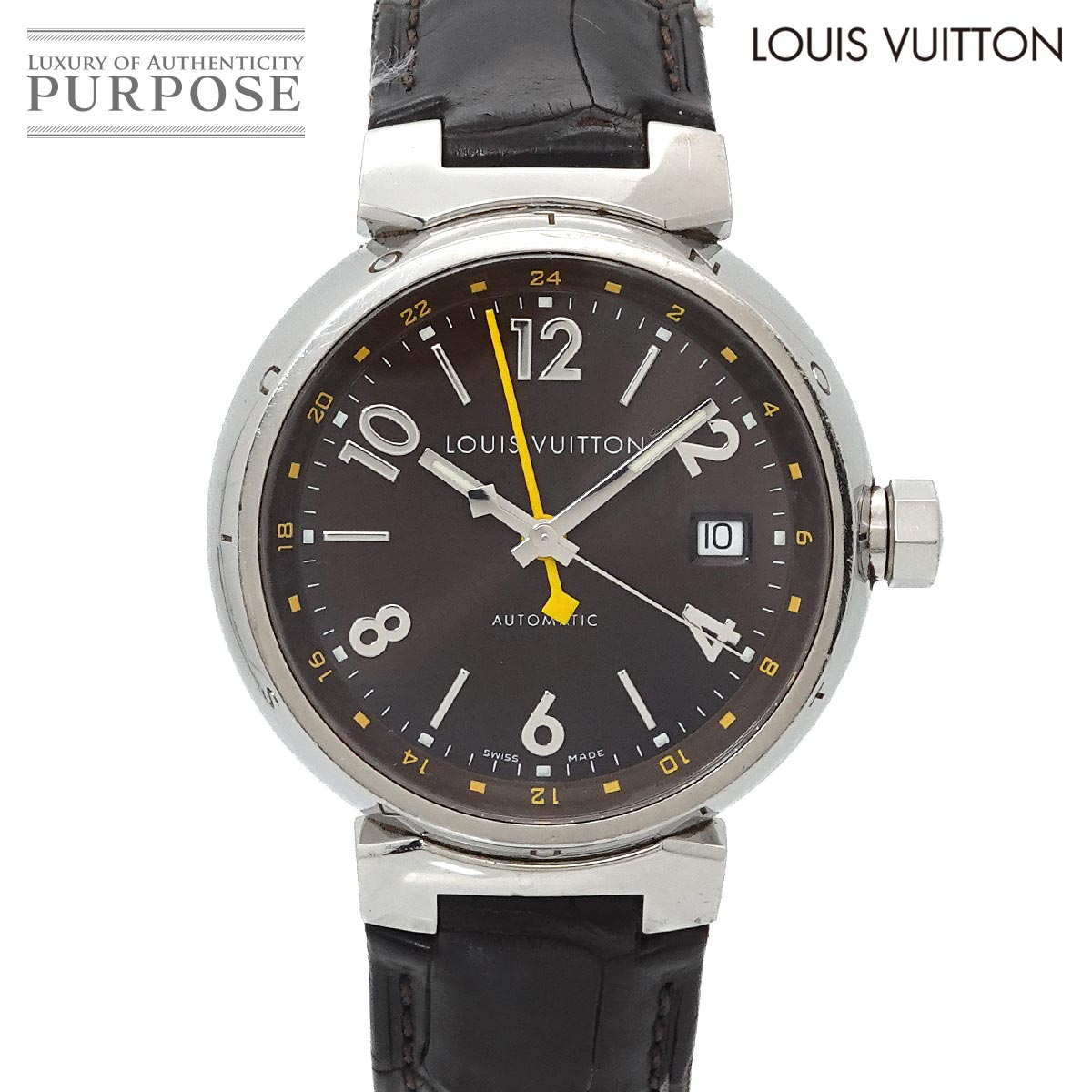 LOUIS VUITTON タンブールGMT Q1131 メンズ 腕時計 デイト ブラウン オートマ 自動巻き ウォッチ ルイ ヴィトン 90329177