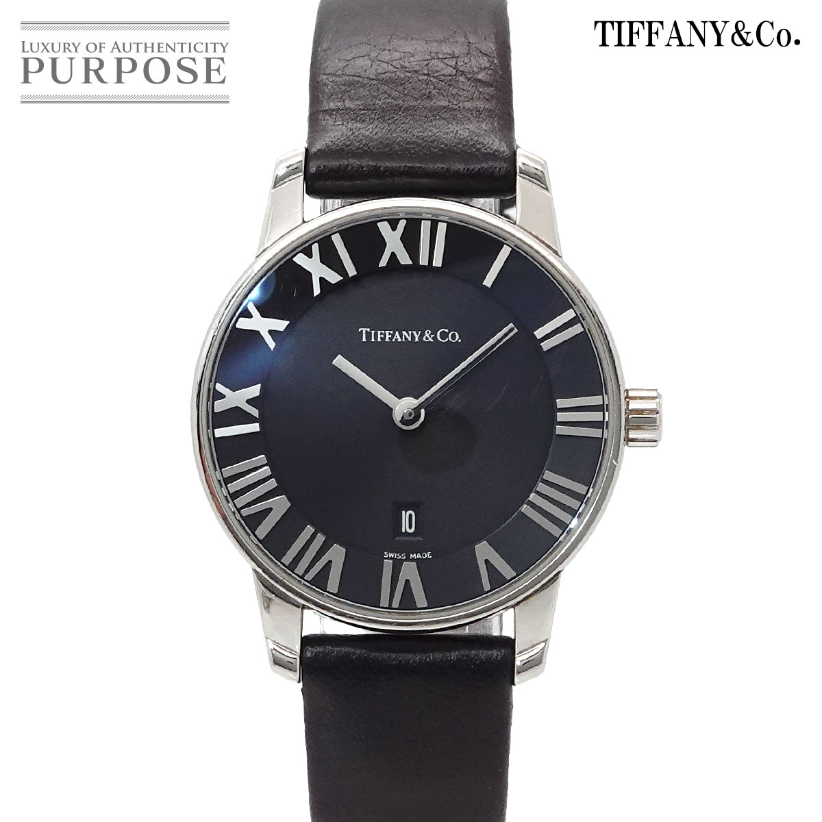 TIFFANY&Co. アトラスドーム Z1830 11 10A10A52A レディース 腕時計 デイト ブラック クォーツ ウォッチ Atlas Dome ティファニー 90333222