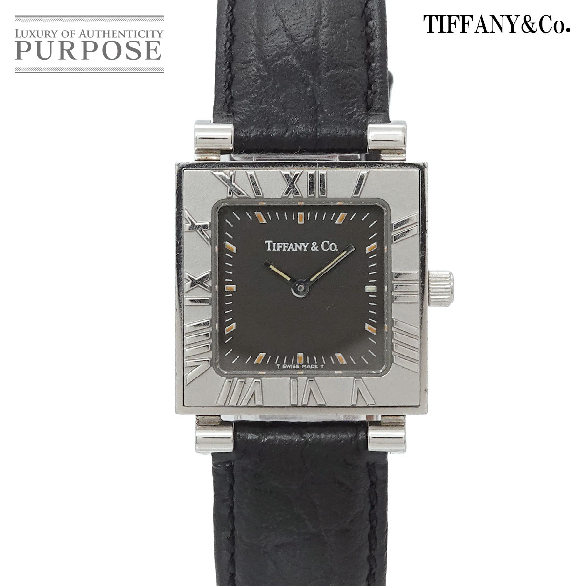 TIFFANY&Co アトラス スクエア 13579989 ヴィンテージ レディース 腕時計 ブラック クォーツ ウォッチ Atlas Square ティファニー 90333402