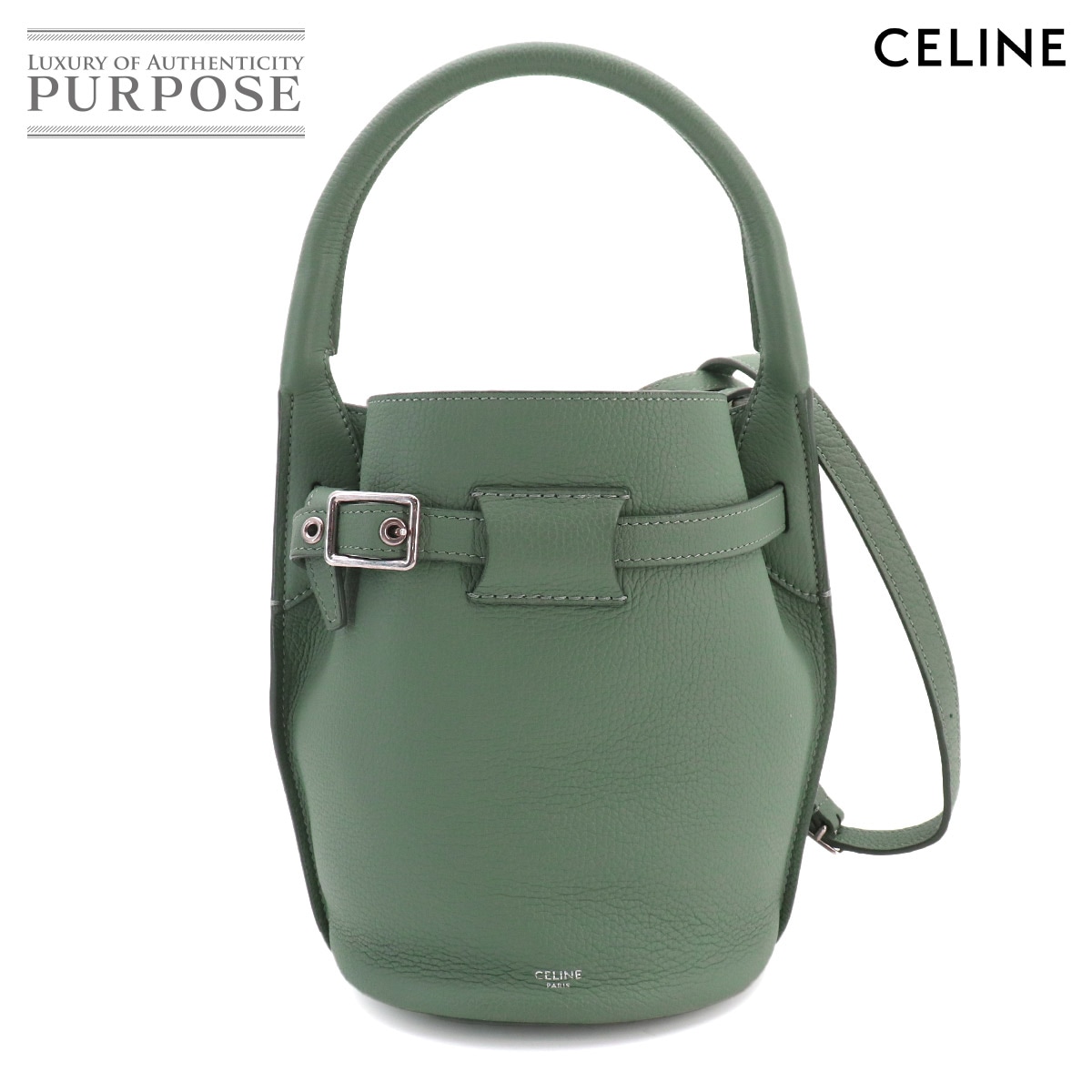 CELINE マカダム ショルダー バッグ キャンバス レザー ネイビー