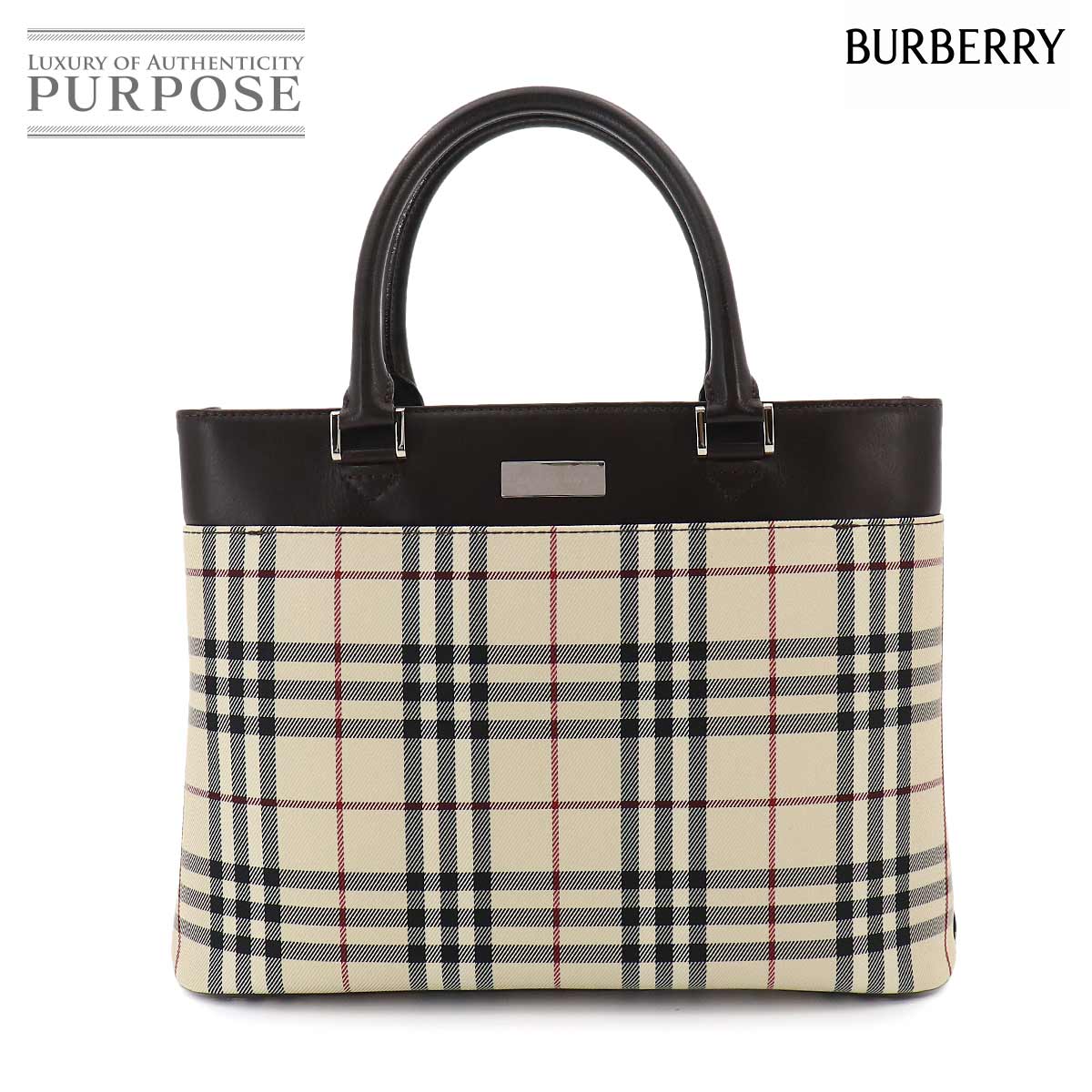 BURBERRY ノバチェック ハンド バッグ キャンバス レザー ベージュ