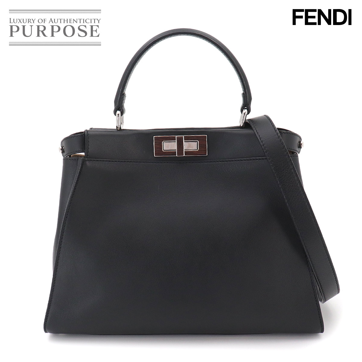 FENDI ピーカブー レギュラー 2way ハンド ショルダー バッグ レザー ブラック 8BN290 Selleria Peekaboo フェンディ 90330154