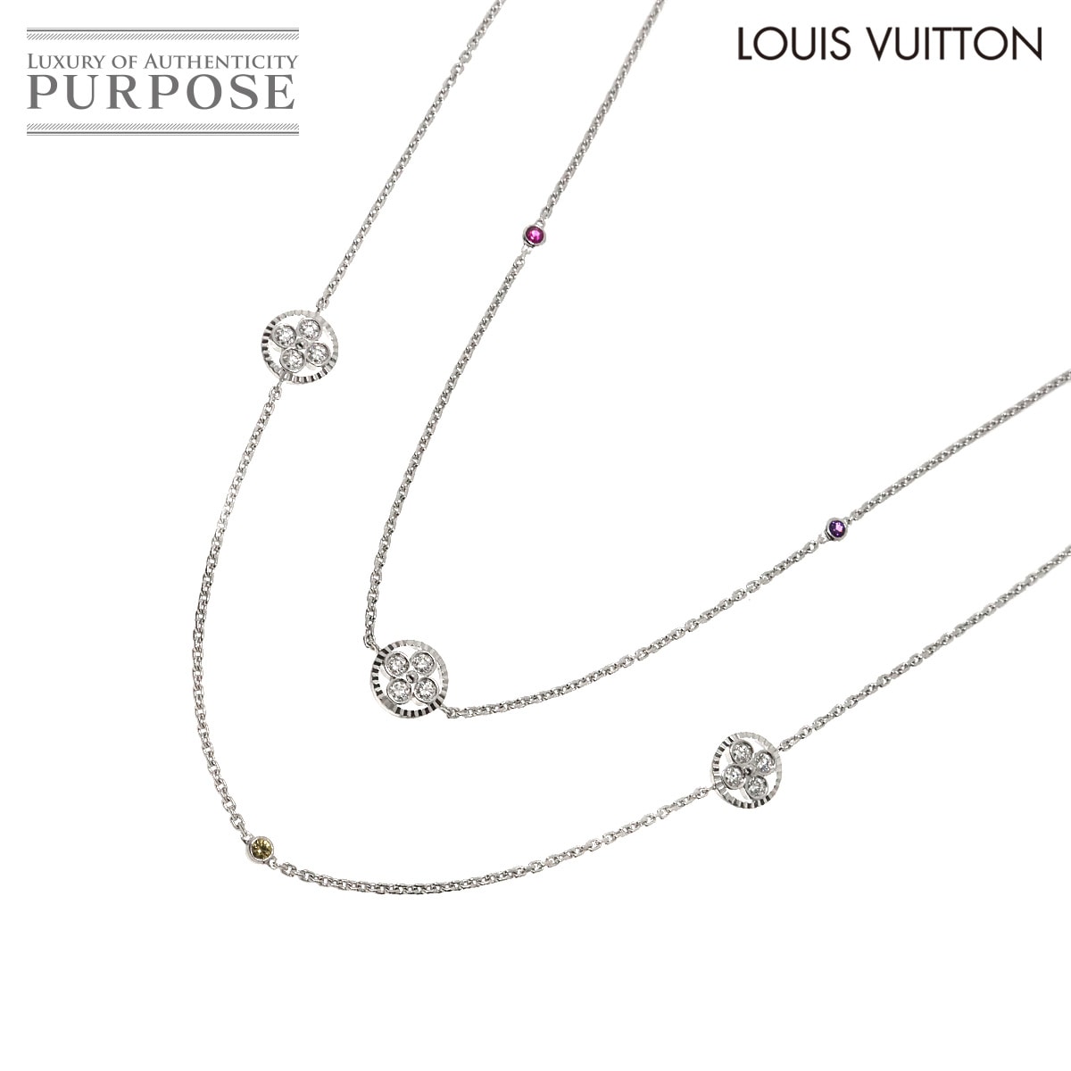 LOUIS VUITTON パンダンティフ サンブロッサム ダイヤ マルチストーン ネックレス 88cm K18 WG 750 Pendentif Necklace ルイヴィトン 90324653