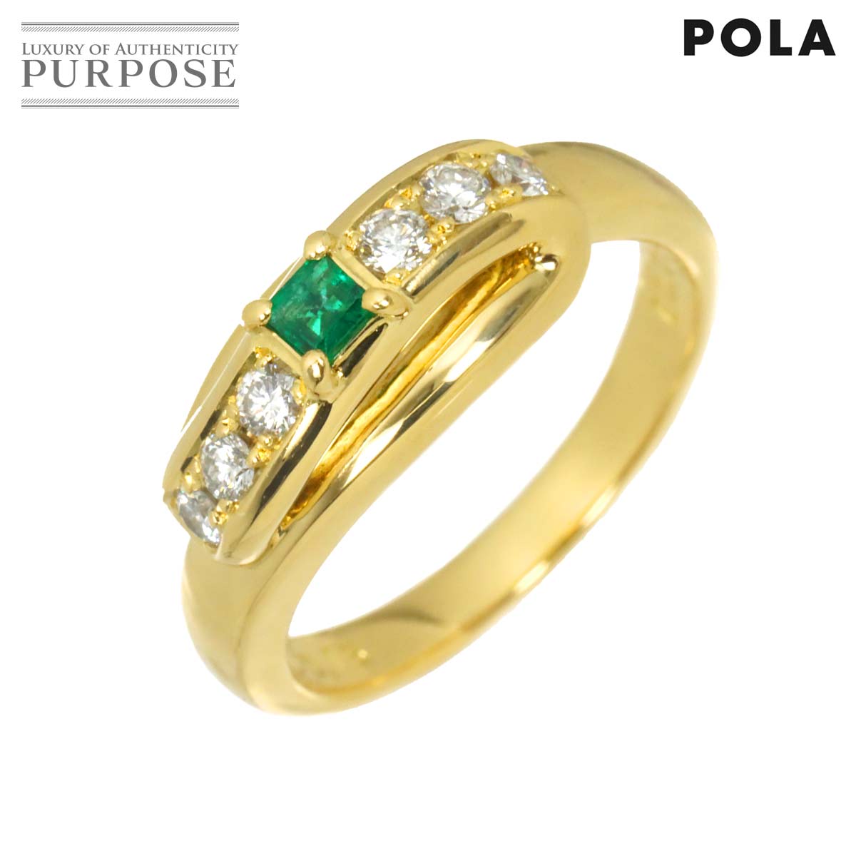 POLA 10号 リング エメラルド 0.08ct ダイヤ 0.18ct K18 YG イエローゴールド 750 指輪 Ring ポーラ 90326401