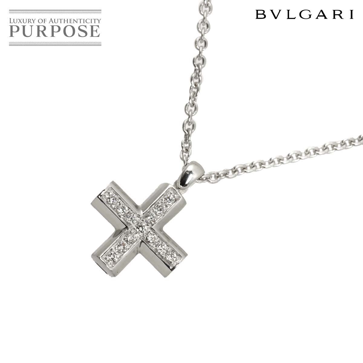 BVLGARI グリーククロス ダイヤ ネックレス 40cm K18 WG ホワイトゴールド 750 Diamond Cross Necklace ブルガリ 90326582
