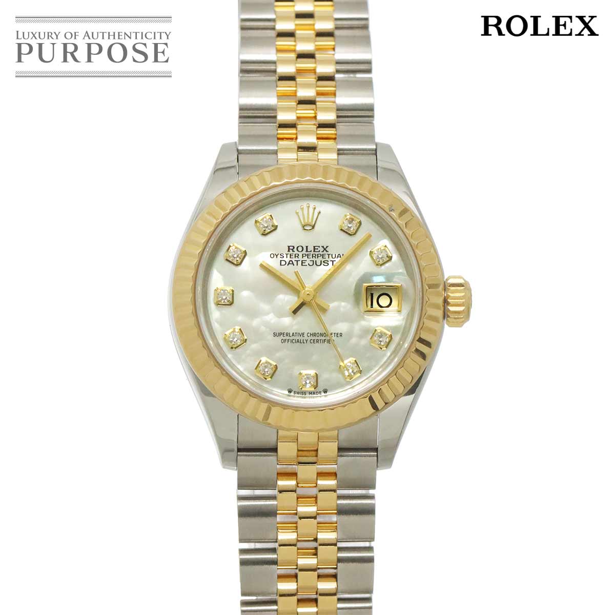ROLEX デイトジャスト コンビ 279173NG ランダム番 ルーレット レディース 腕時計 ホワイトシェル K18YG オートマ 自動巻き ウォッチ Datejust ロレックス 90323807