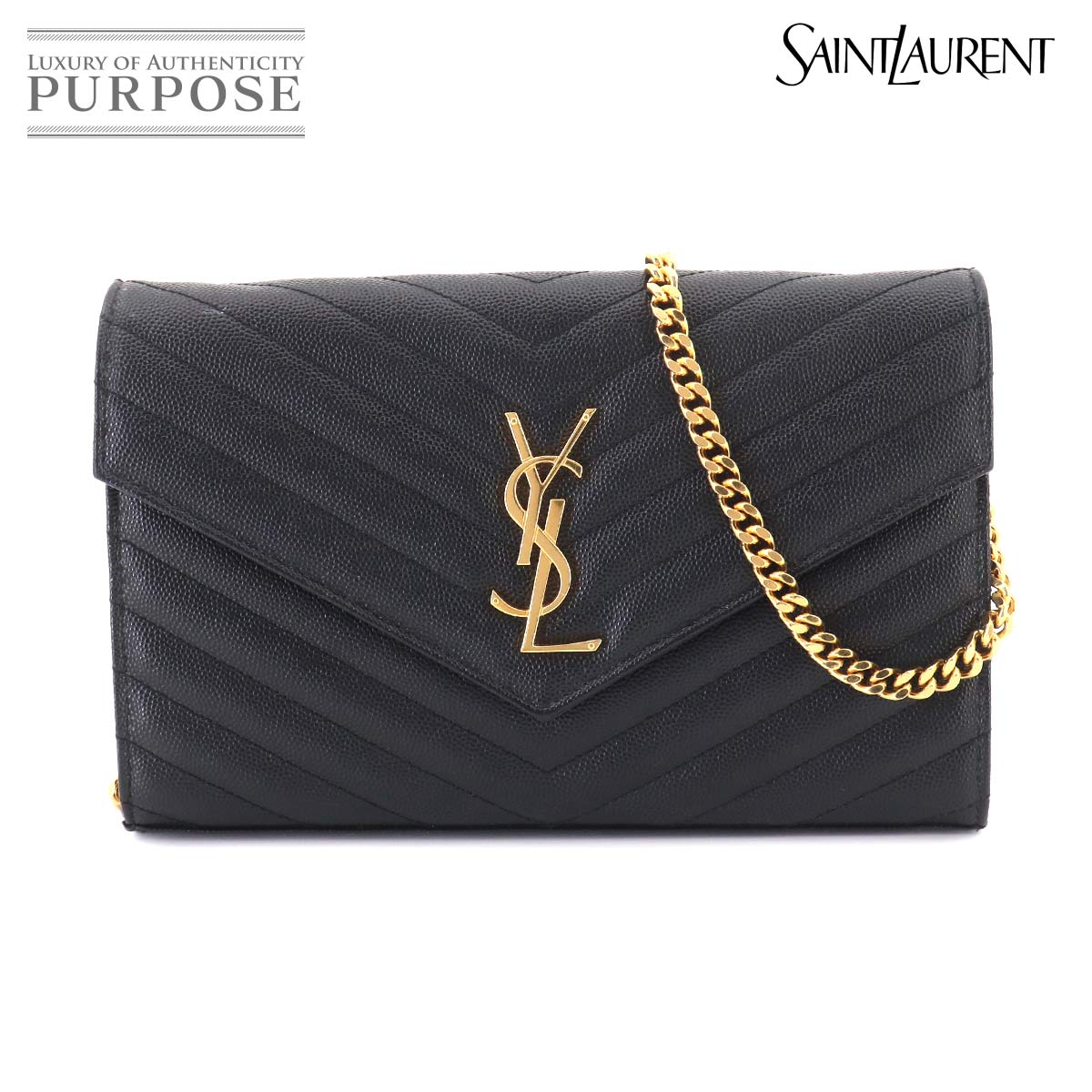 SAINT LAURENT カサンドラ チェーン ウォレット 長財布 レザー ブラック 377828 ゴールド 金具 Cassandra Chain Wallet　サンローラン 90327320