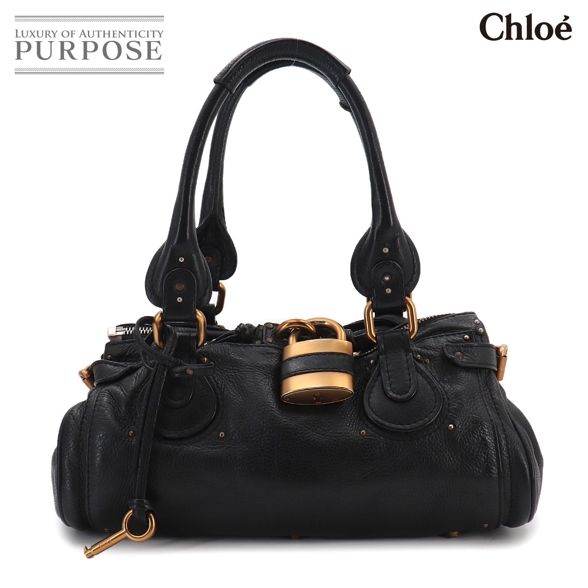 Chloe パディントン ハンド バッグ レザー ブラック ゴールド シルバー 金具 Paddington Bag クロエ 90329503