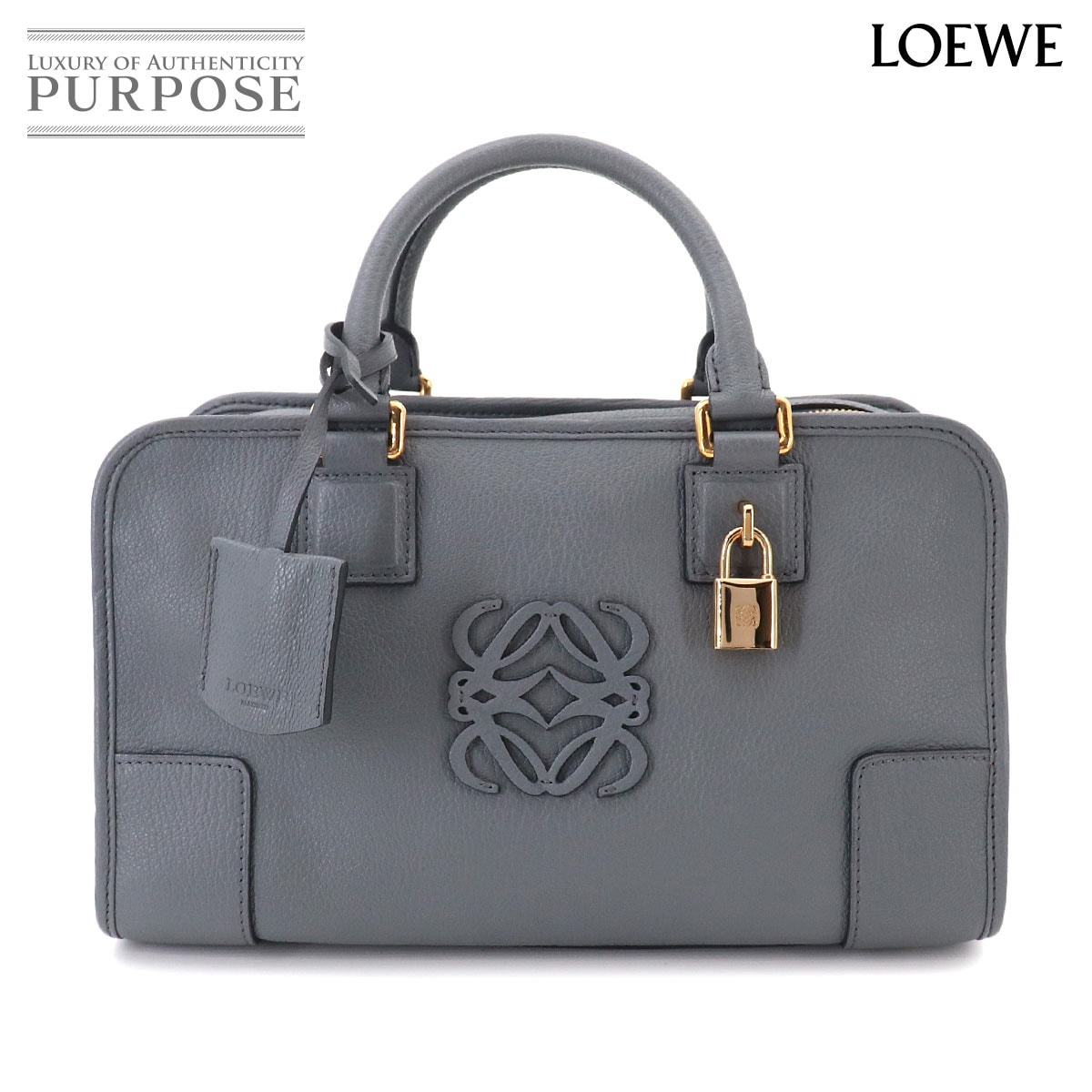 LOEWE アマソナ 28 ハンド バッグ レザー グレー ゴールド 金具 Amazona 28 ロエベ 90330368