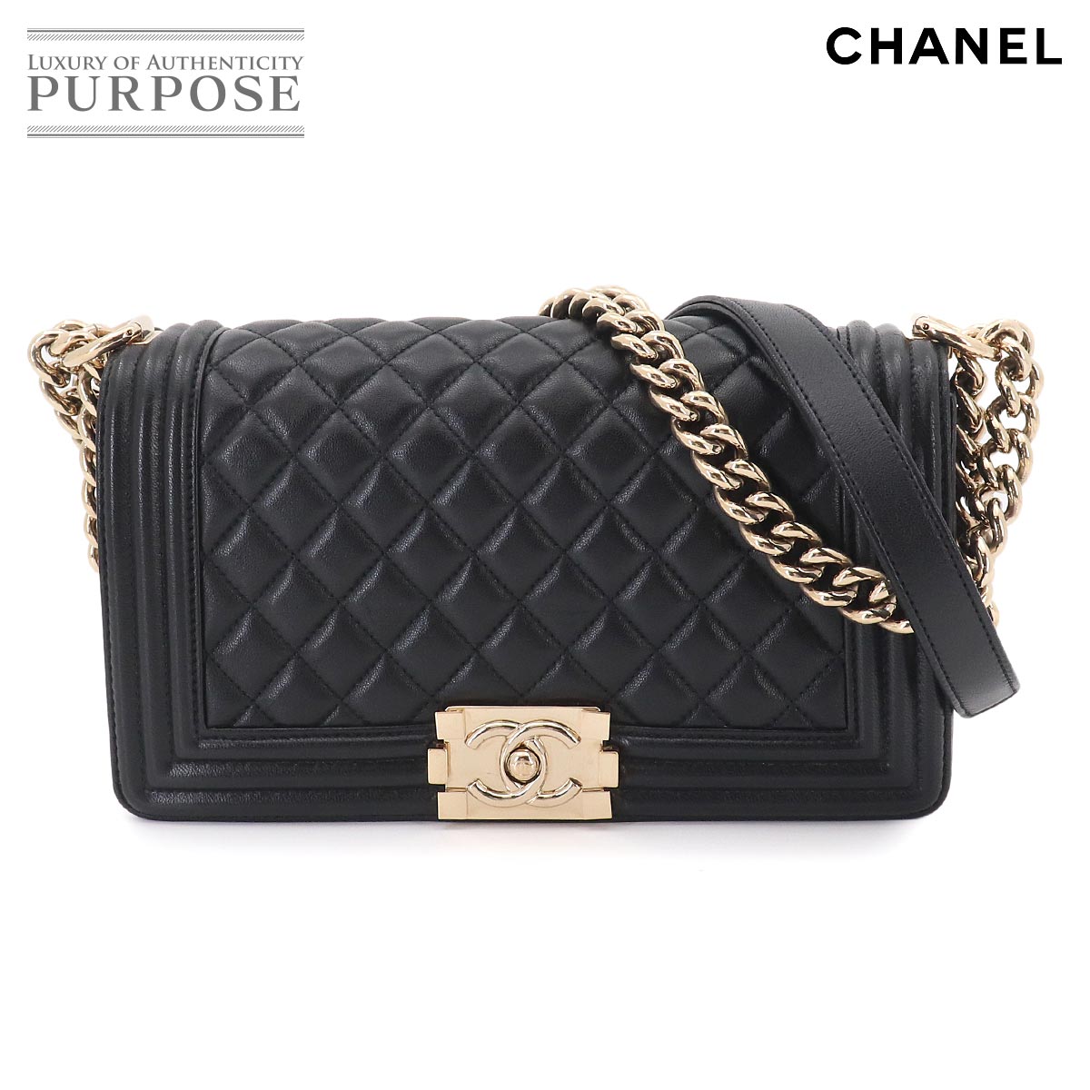 CHANEL ボーイシャネル チェーン ショルダー バッグ ラムスキン ブラック A67086 ゴールド 金具 BOY CHANEL Bag シャネル 90330847