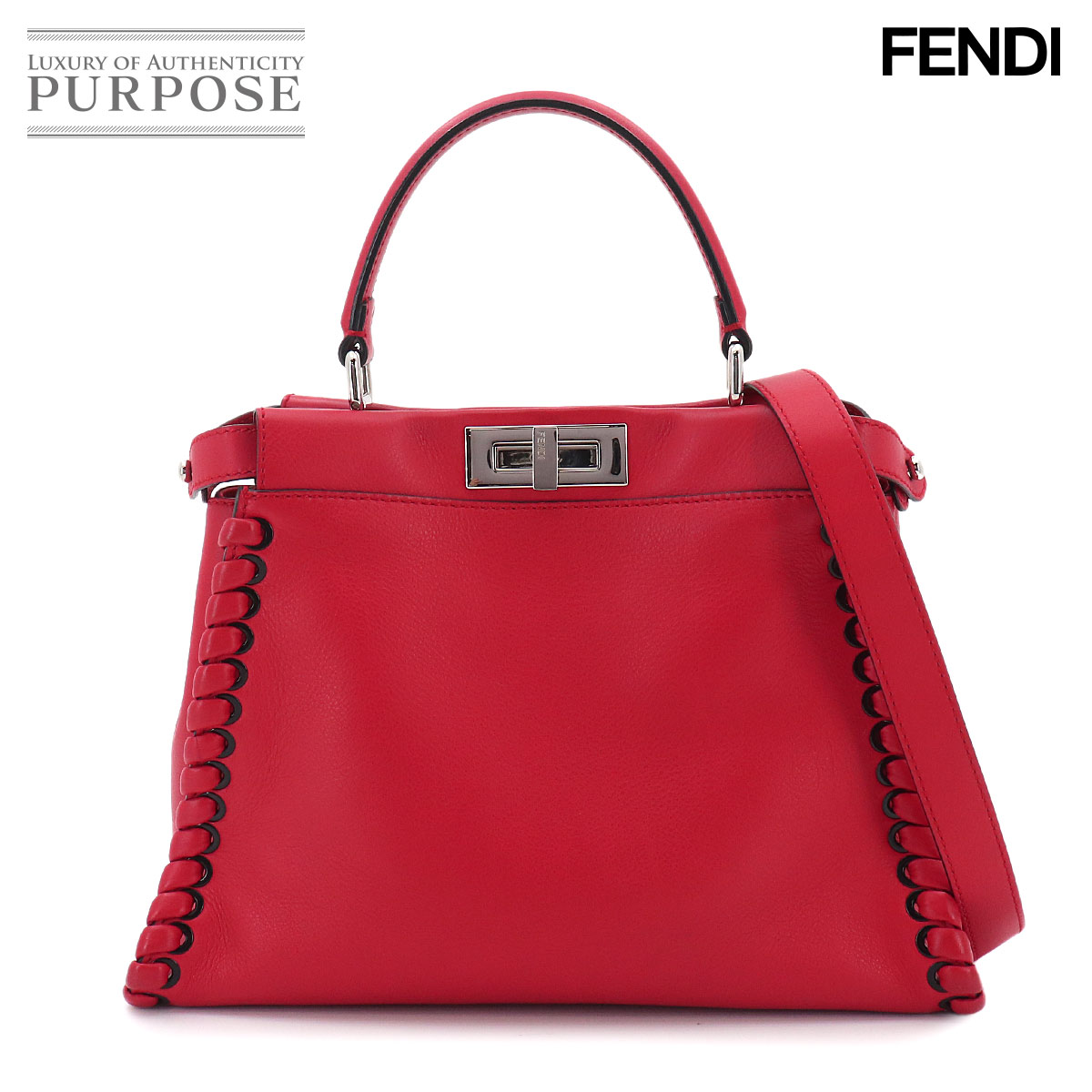 FENDI ピーカブー レギュラー 2way ハンド ショルダー バッグ レザー レッド 8BN290 Selleria Peekaboo フェンディ 90330969