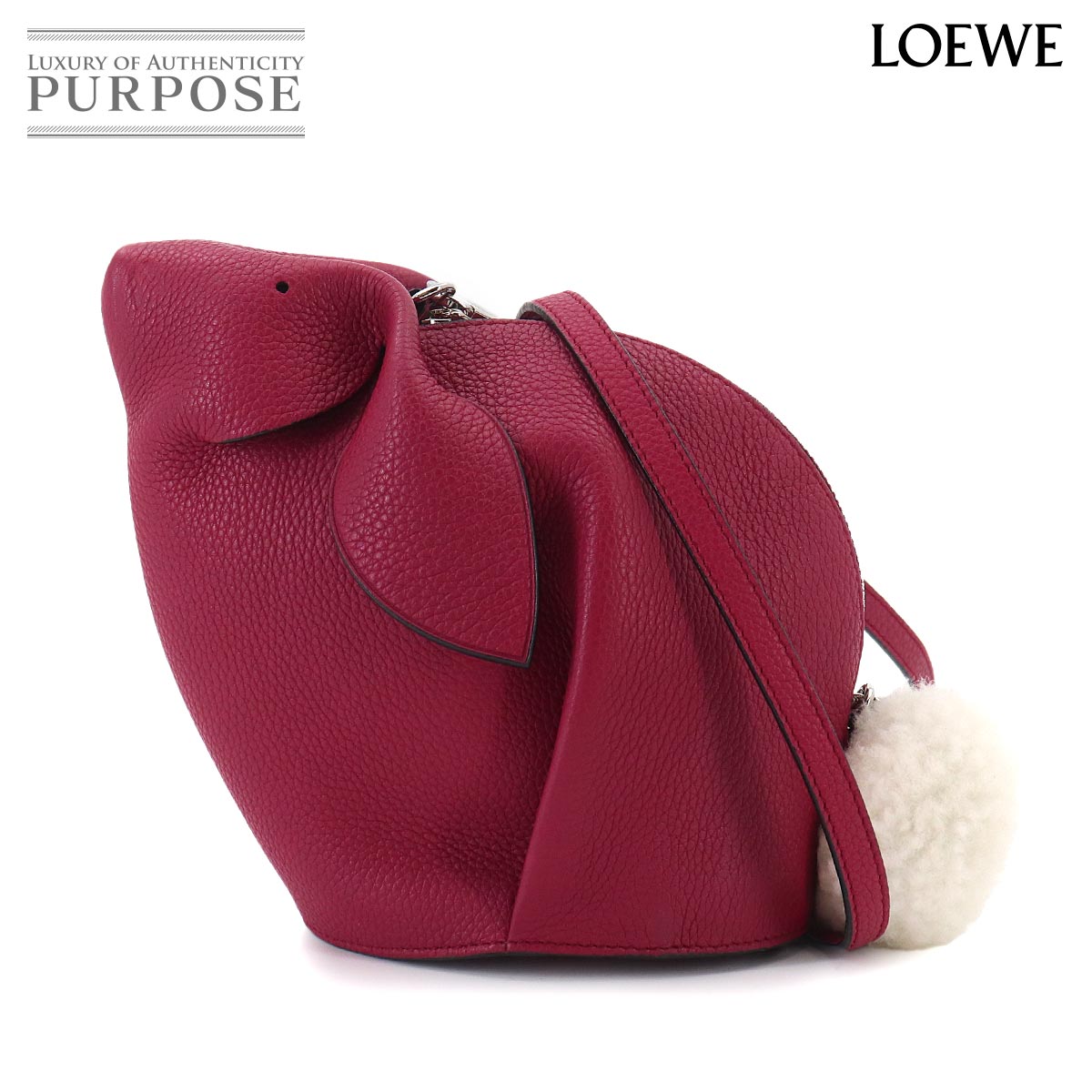 LOEWE バニー ミニ ショルダー バッグ レザー ワインレッド シルバー 金具 ラビット うさぎ Bunny Mini Bag ロエベ 90331052