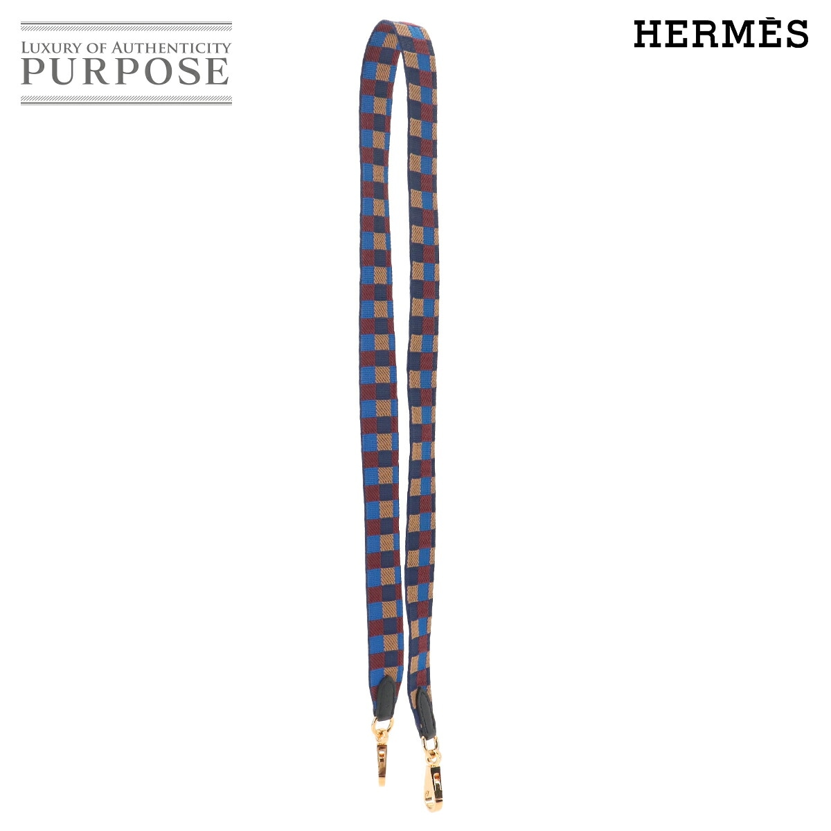 HERMES バンドリエール マキシカドリーユ 25mm ショルダー ストラップ トワル スイフト ブルー マルチカラー Z刻印 ゴールド 金具 Bandouliere Sangles Caval エルメス 90331195