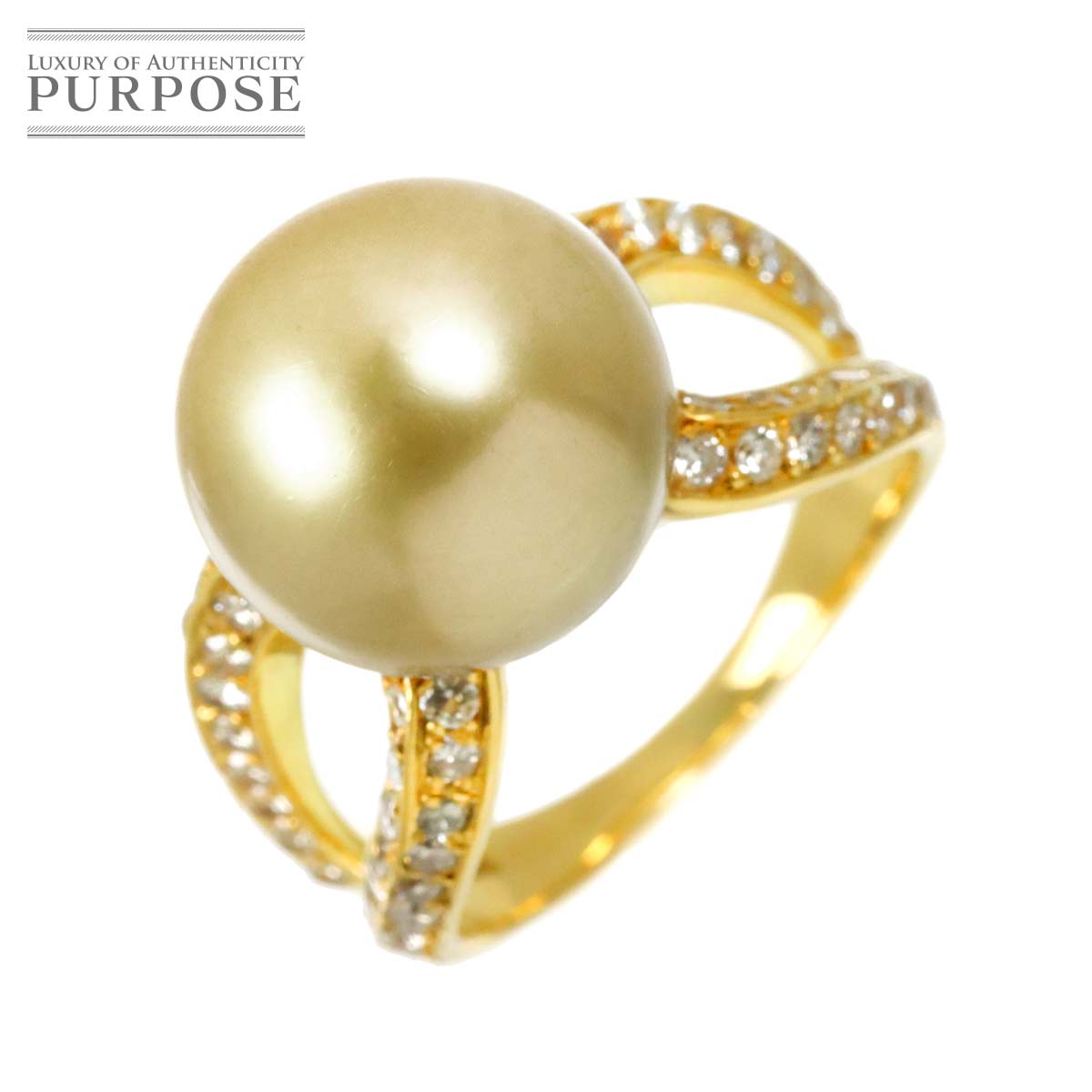 リング 14号 白蝶真珠 13.0mm ダイヤ 1.06ct K18 YG イエローゴールド 750 パール 指輪 Pearl Ring 90330445