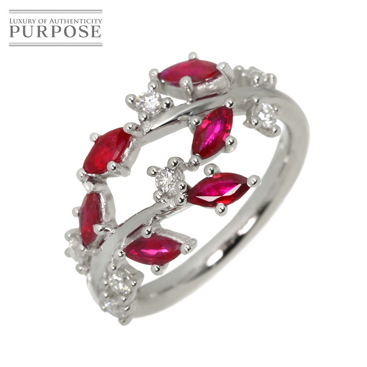 リング 11号 ルビー 1.70ct ダイヤ 0.42ct K18 WG ホワイトゴールド 750 指輪 Ruby Ring 90330465