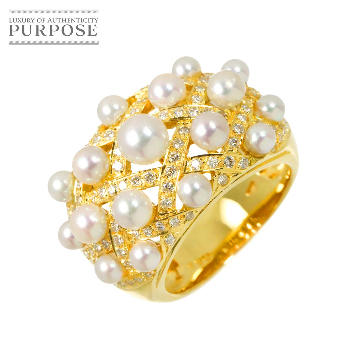リング 11.5号 アコヤ真珠 4.9-3.0mm ダイヤ 0.62ct K18 YG イエローゴールド 750 パール 指輪 Pearl Ring 90331305