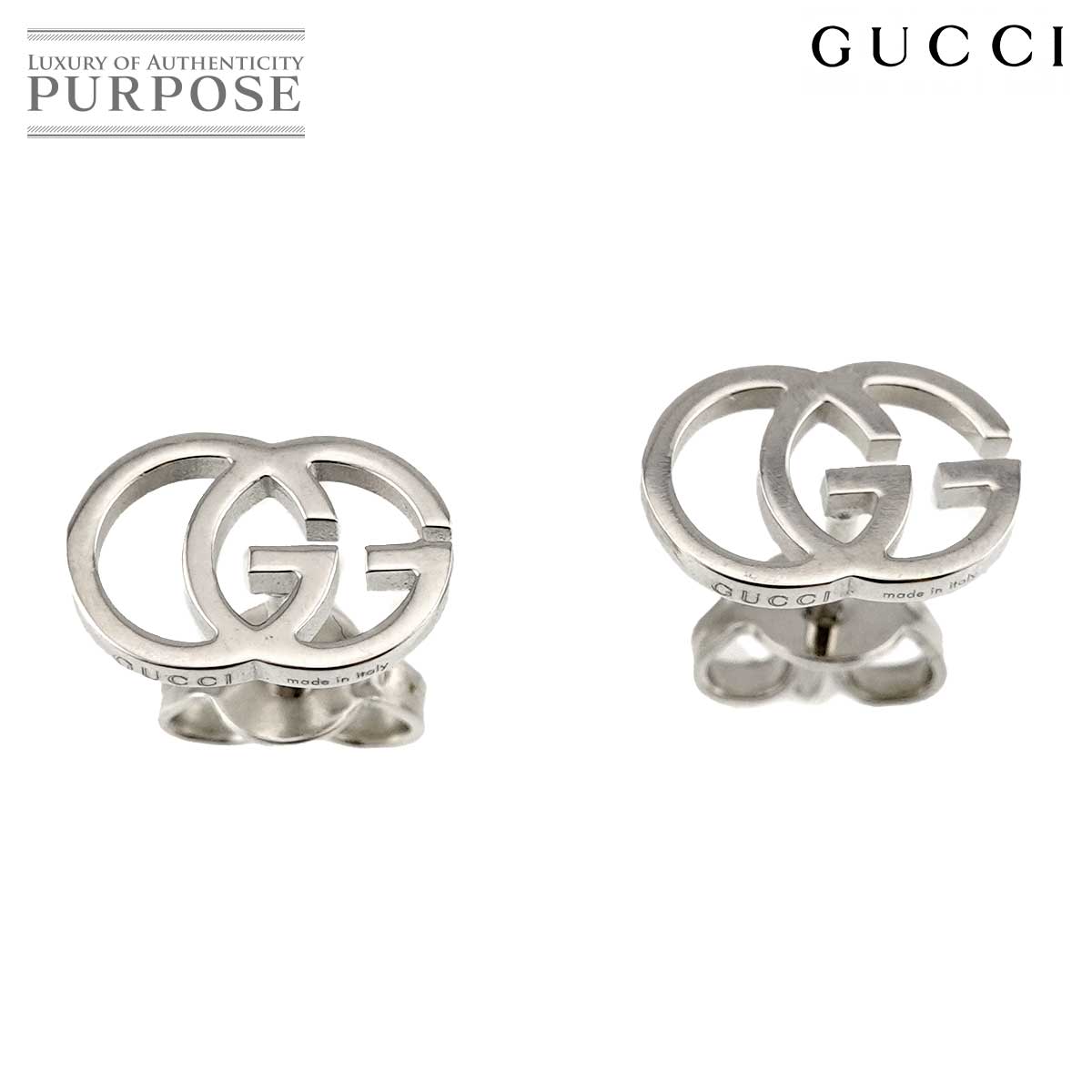GUCCI GGランニング ロゴ ピアス K18 WG ホワイトゴールド 750 Earrings Pierced グッチ 90323403