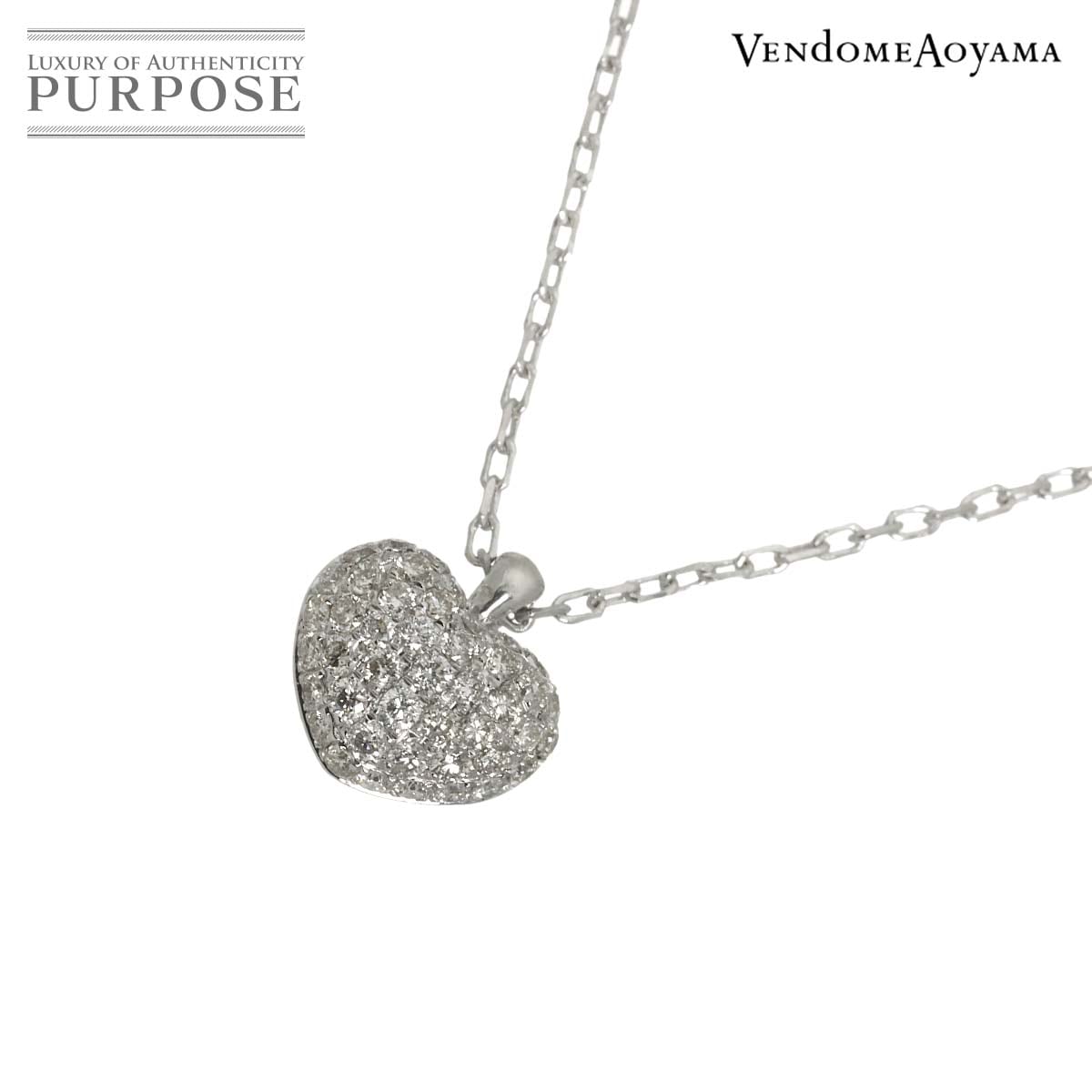 Vendome Aoyama ダイヤ 0.25ct ネックレス 39cm K18 WG ホワイトゴールド 750 ハート Necklace ヴァンドーム青山 90327429