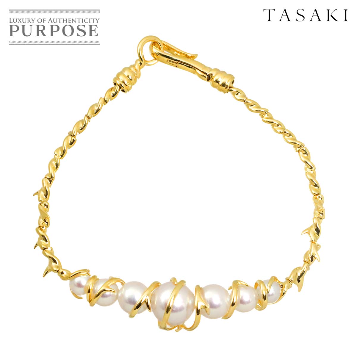 TASAKI スネーキング ヴァイン パール アコヤ真珠 9.2-5.0mm ブレスレット 17cm K18 YG イエローゴールド 750 Bracelet タサキ 90328228
