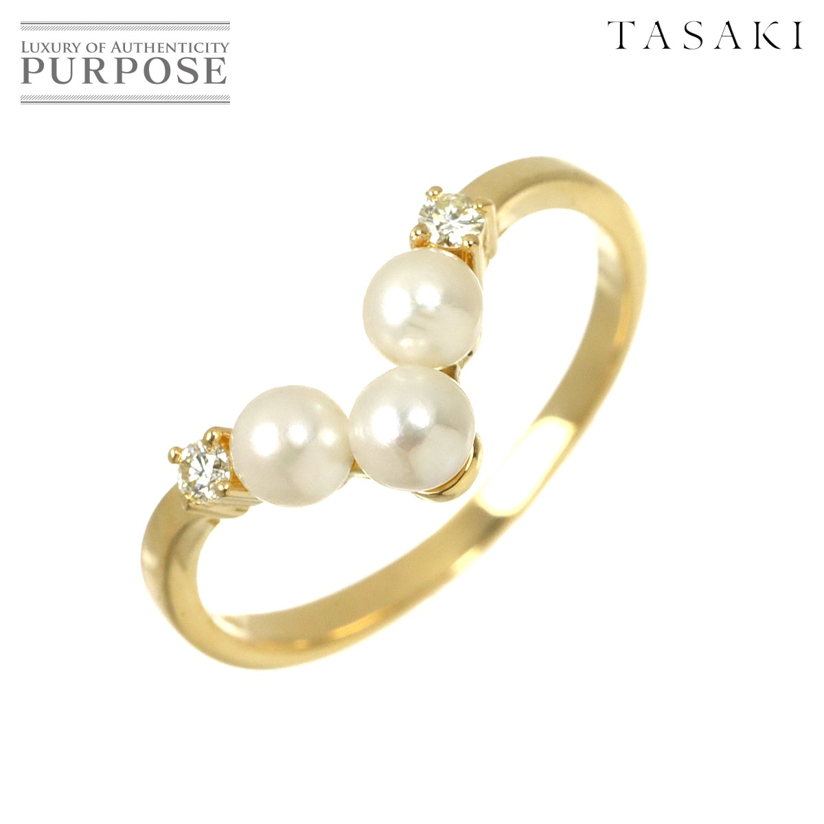 TASAKI 11号 リング アコヤ真珠 3.5mm ダイヤ 0.10ct K18 YG イエローゴールド 750 パール 指輪 田崎真珠 Ring タサキ 90328563