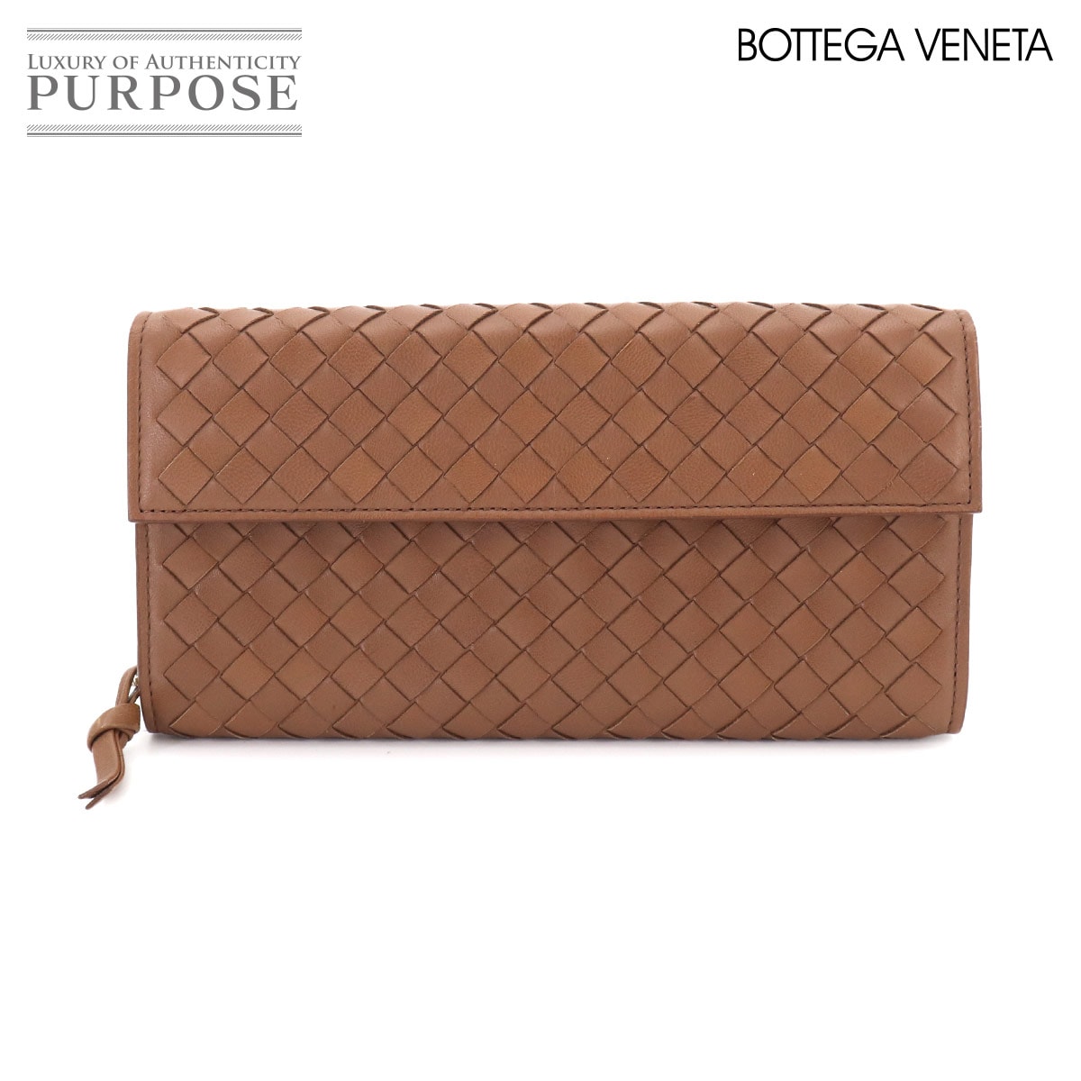 BOTTEGA VENETA イントレチャート 二つ折り 長財布 レザー ブラウン 120703 Long Wallet ボッテガ ヴェネタ 90330301