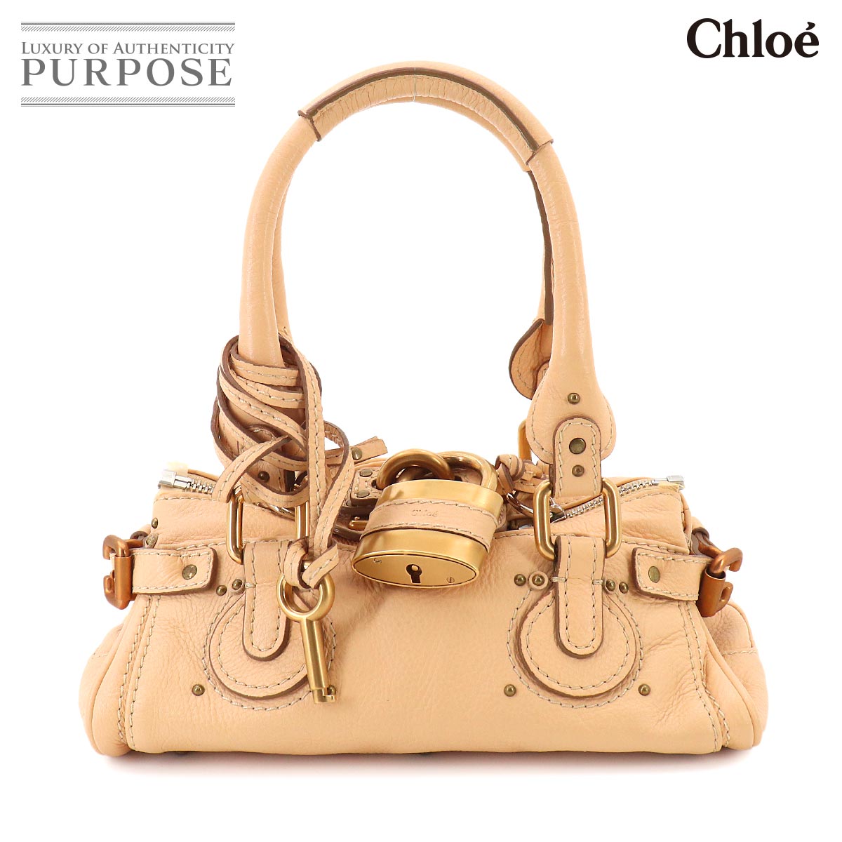 Chloe ミニ パディントン ハンド バッグ レザー ベージュ ゴールド シルバー 金具 Paddington Bag クロエ 90330333