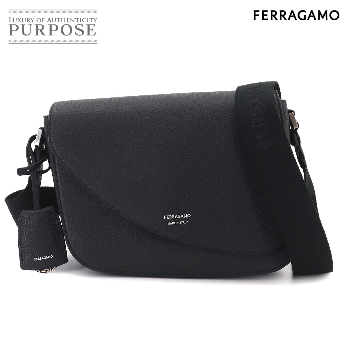 Salvatore Ferragamo メッセンジャー ショルダー バッグ レザー ブラック Messenger Bag サルヴァトーレ フェラガモ 90331065