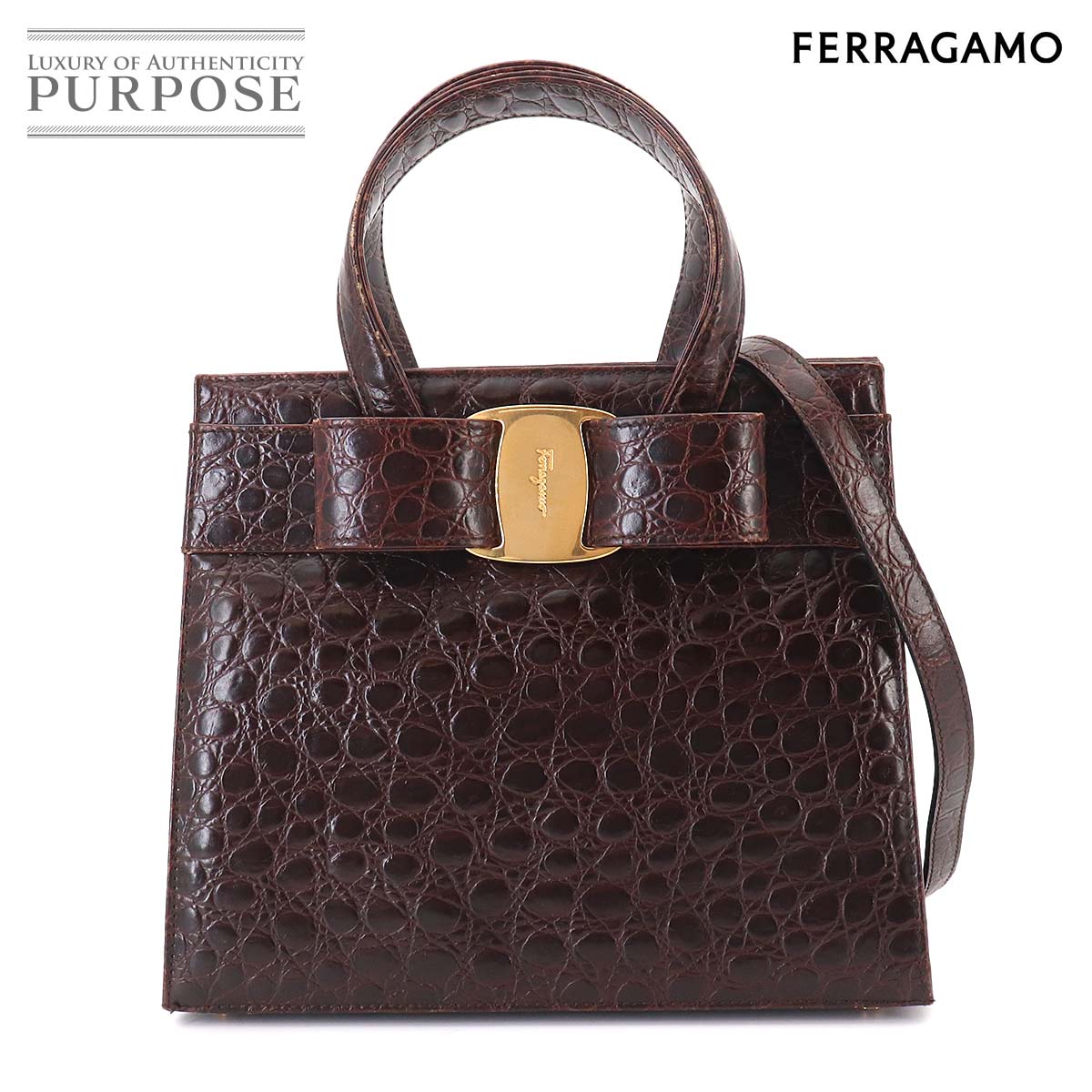 Salvatore Ferragamo ヴァラリボン 2way ハンド ショルダー バッグ レザー ブラウン 214178 Vara Hand Shoulder Bag サルヴァトーレ フェラガモ 90331089
