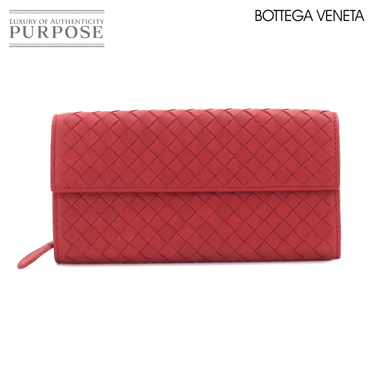 BOTTEGA VENETA イントレチャート 二つ折り 長財布 レザー レッド Long Wallet ボッテガ ヴェネタ 90331180