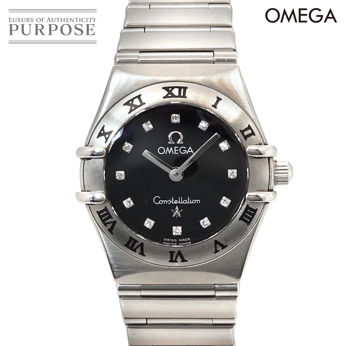 OMEGA コンステレーション ミニ 1562 56 12P ダイヤ レディース 腕時計 ブラック クォーツ ウォッチ Constellation オメガ 90324276